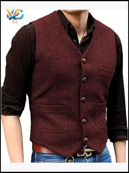 Other - Men's Slim Fit Wool Tweed Vest for Wedding Business Formal Casual